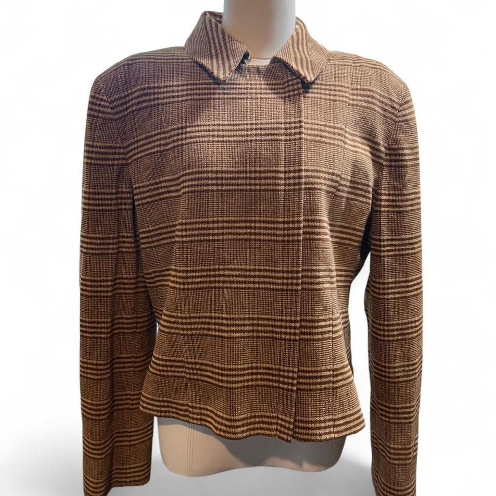 Carlisle Womens Blazer Brown Plaid Cotton Blend‎ Career Jacket